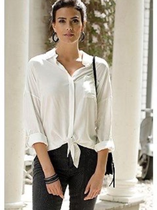 Forever 21 Tops - Forever 21 White Tie-Front Button Down Top